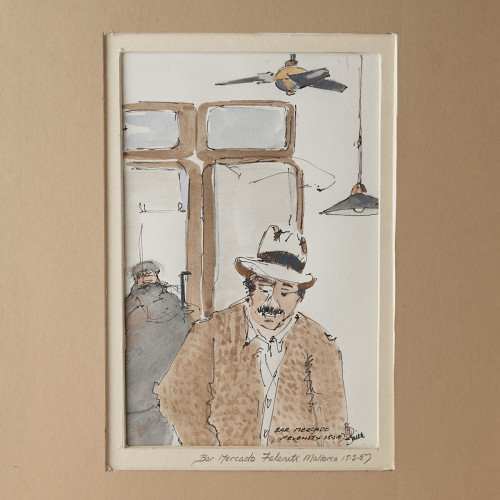 Majorcan Bar Ink and Watercolour Painting